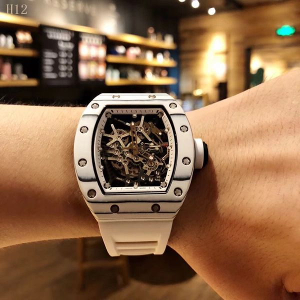 

men's big dial luxury brand automatic wristwatches creative business ceramic case sports watches men relogio masculino, Slivery;brown
