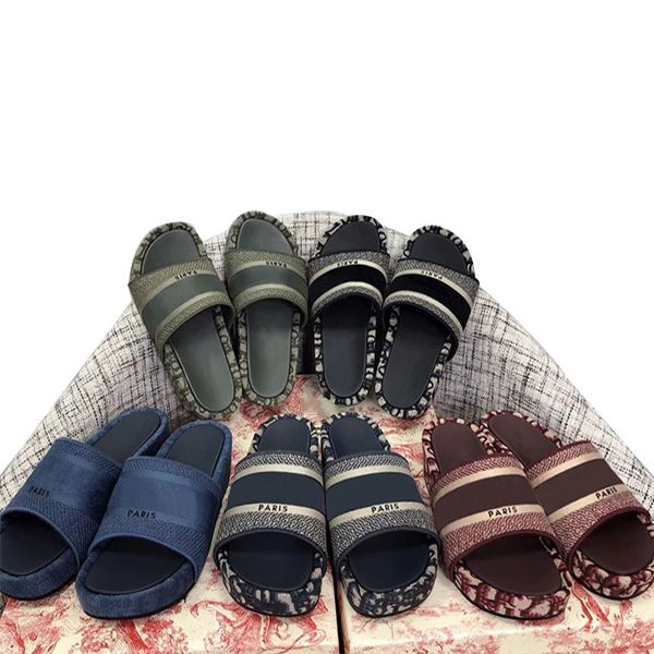 

dway slides slipper paris luxury women designer stripes сандалии пляжная обувь на платформе женские шлепанцы вышитые хлопчатобумажные дизайн, Black