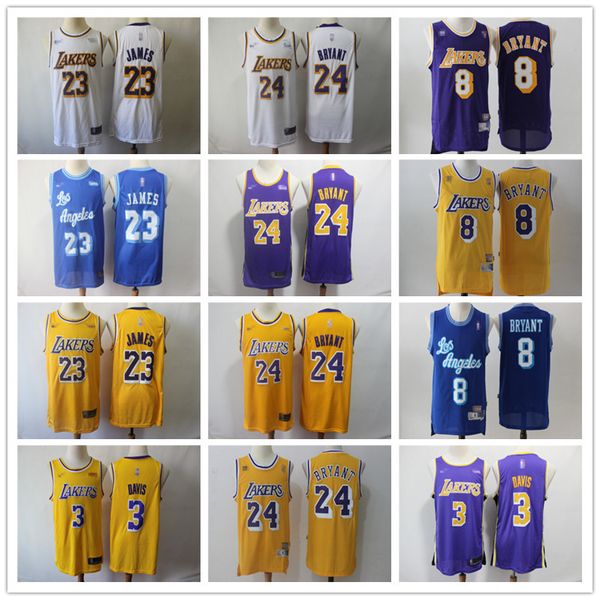 

2020 mens los angeles lakers throwback 24 8 jersey bryant anthony 3 davis lebron 23 james basketball jerseys yellow, Black;red