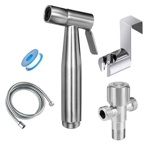 

Tank hooked & wall mounted toilet bidet faucet stainless steel brushed hand bidet sprayer hand shower head accessories complete