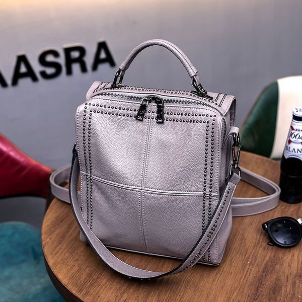 

new women genuine leather backpack rivet school bags for teenage girls fashion female bagpack schoolbag sac feminina mochila