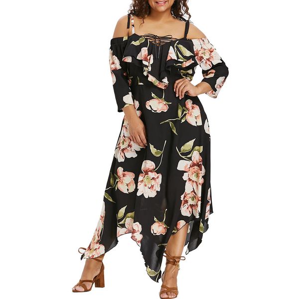 

Feitong Fashion Women Dress Off Shoulder Plus Size Lace Up Female Maxi Flowing Floral Print Loose Elegant Party Dress Vestidos