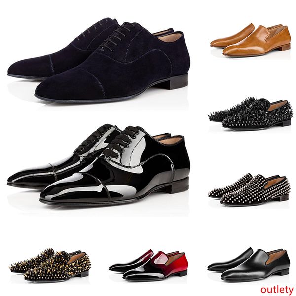 

2020 men luxury designer loafers casual shoes triple black red matte patent leather spike sneakers for business wedding flat bottoms