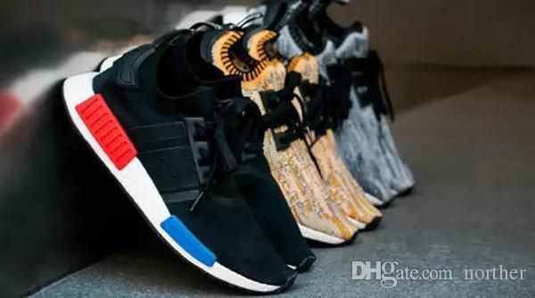 

2019 wholesale r1 runner primeknit all black men sports running shoes gold runner pk athletic shoes size 40-46 with