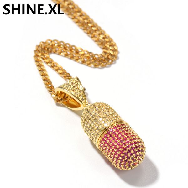 

hip hop micro cubic zircon capsule pendant rotated ashes pendant necklace chain mens bling jewelry gift, Silver