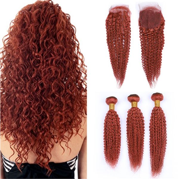 2020 350 Orange Kinky Curly Brazilian Human Hair Weave Bundles