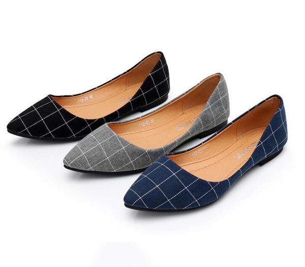

new 2018 spring and summer fashion shoes cloth shoes plaid pointed soft bottom students t69, Black