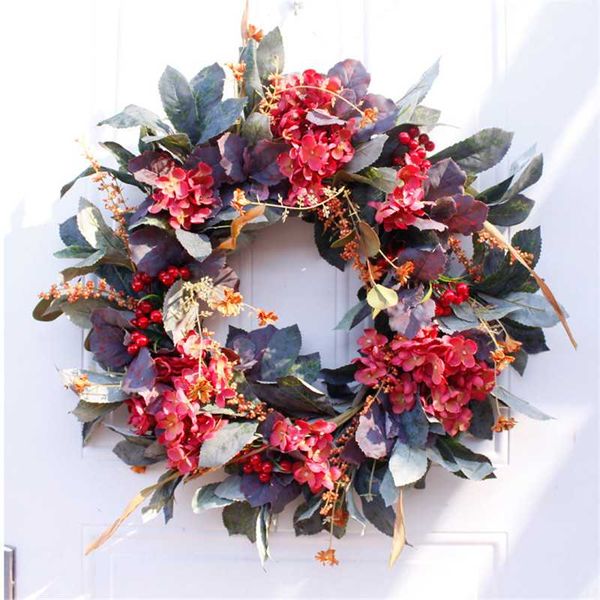 

60cm large autumn simulation hydrangea wreath ornament door decoration artificial handmade garland for home decoration garland
