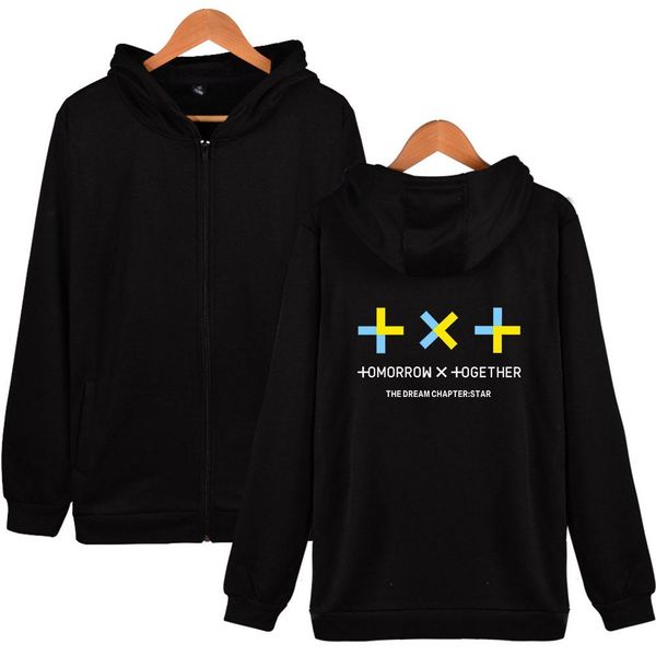 

txt tomorrow x togethe zipper hoodies men/women spring winter fashion kpop casual harajuku zip-up hooded sweatshirt sale, Black