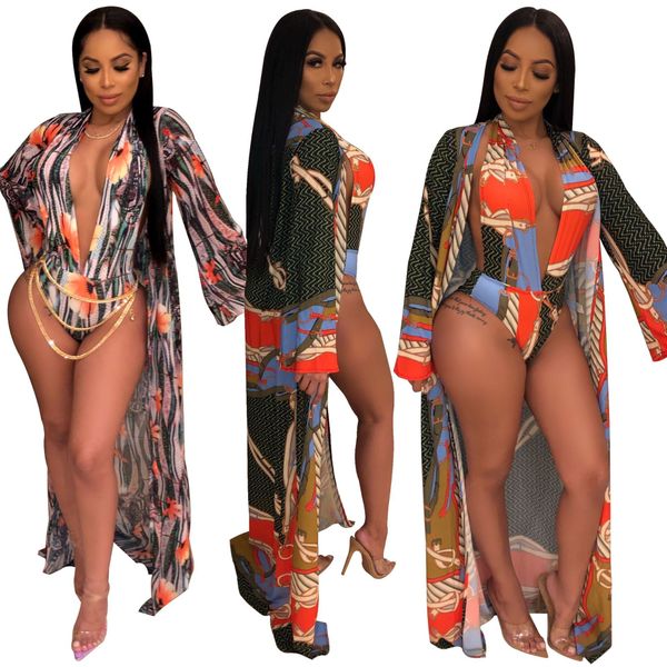 

women swimsuits 2 piece bikini sets one piece swimwear and long cardigan sets floral printed swimwear beach clothing bikini cover-ups, White;black