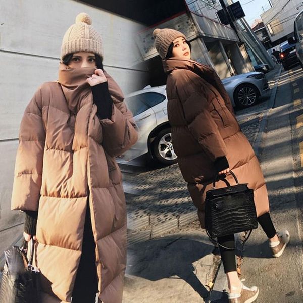 

women winter jackets long caramel down cotton padded coats warm cotton thickening parkas outerwear, Black