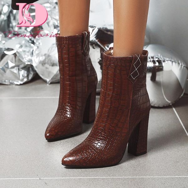 

doratasia 2020 горячие продажа остроконечные toe слип-on больше цветов обувь женщина сапоги коренастый высокие каблуки скольжения на ботинки, Black