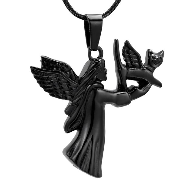 

ijd10036 черный ангел фея кошка / собака из нержавеющей стали pet кремация ювелирные изделия для пепла мемориал урна ожерелье память пепел ю, Silver