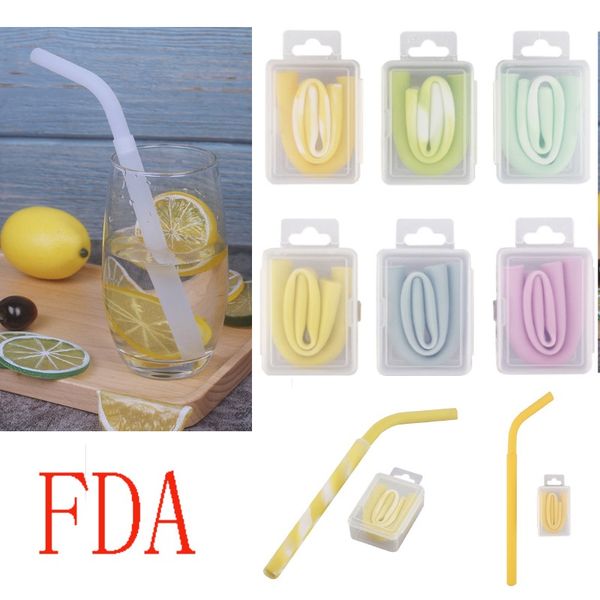 

silicone collapsible straws foldable reusable straws with pvc box for drinking juice milk tea travel outdoor bar kitchen dhl ship an2020