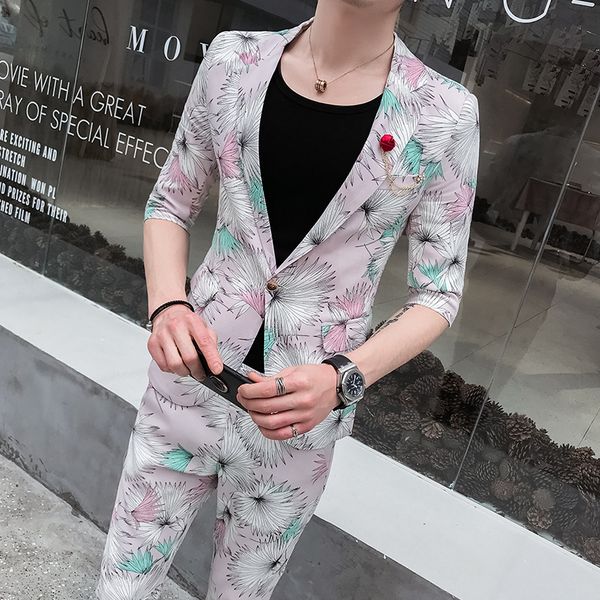

teen mens blazers & pants summer fashion casual men two piece set slim design asian size s m  xl xxl, White;black