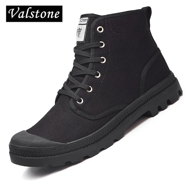 

valstone men's canvas high quality ankle worker boots for lovers parlatan sneakers white red 11 colors plus size 47, Black