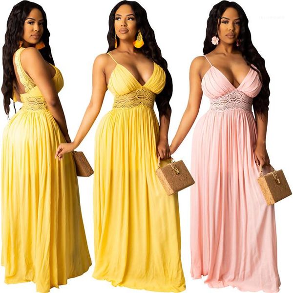 

hollow out backless dresses females fashion v neck solid color casual clothes womens lace patchwork summer dress designer striped, Black;gray