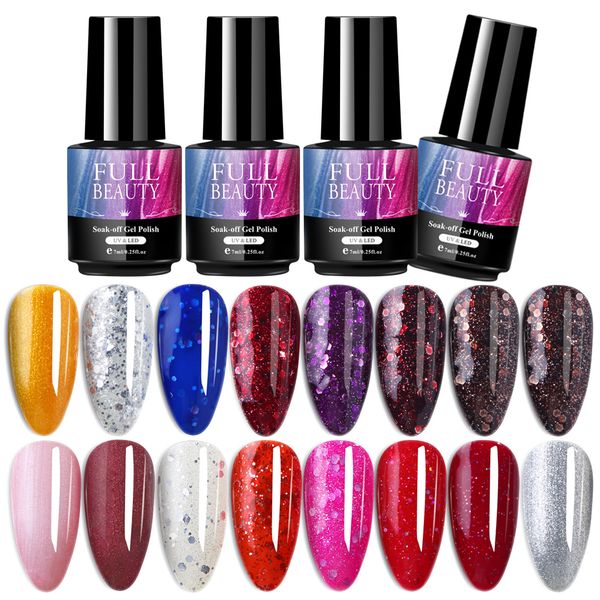 

gel 7ml holographic polish uv nail glitter sequins long lasting nail art lacquer red silver manicure gel varnish flakes be1571-1