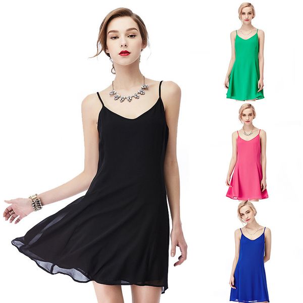 

womens designer large size sleeveless loose chiffon suspender skirt bottoming short dress female dxbh, Black;gray