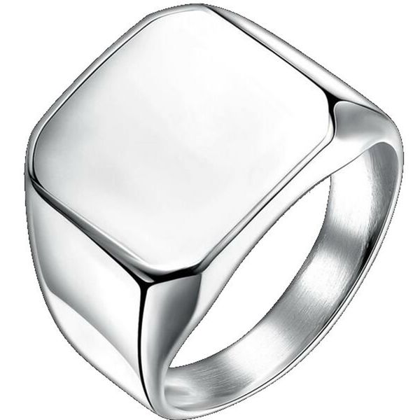

size 4-15 stainless steel classic plain simple signet ring motor biker punk hiphop graduation school party jewelry pinky ring, Golden;silver