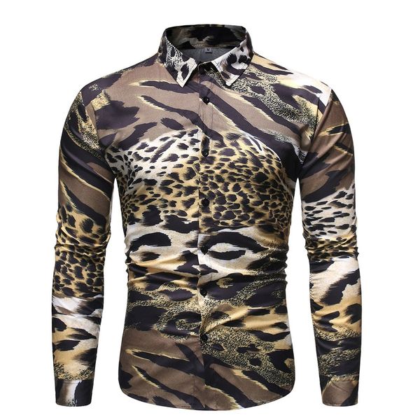 

men's autumn new casual fashion leopard slim lapel long sleeve shirt blouse men's shirts winter fashion purchasing 2019, White;black