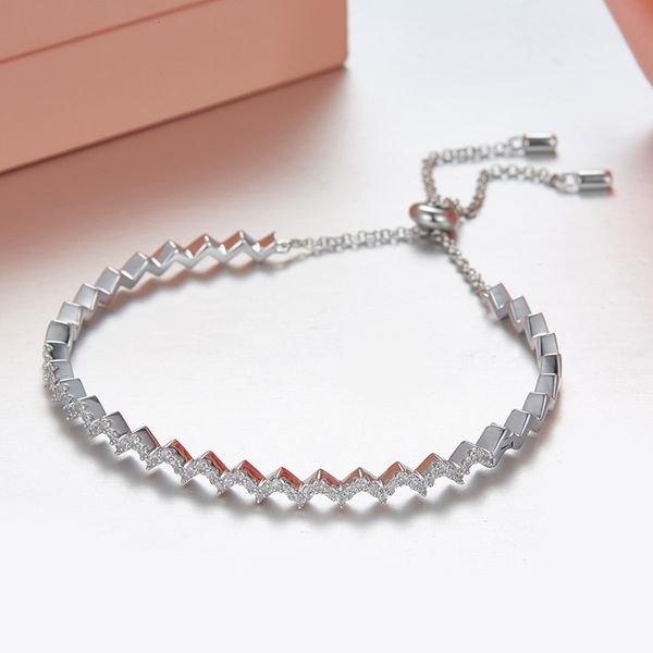 

real s925 sterling silver mirco inlay z wave shape bracelet women rose gold colors monaco wedding bracelet, Black