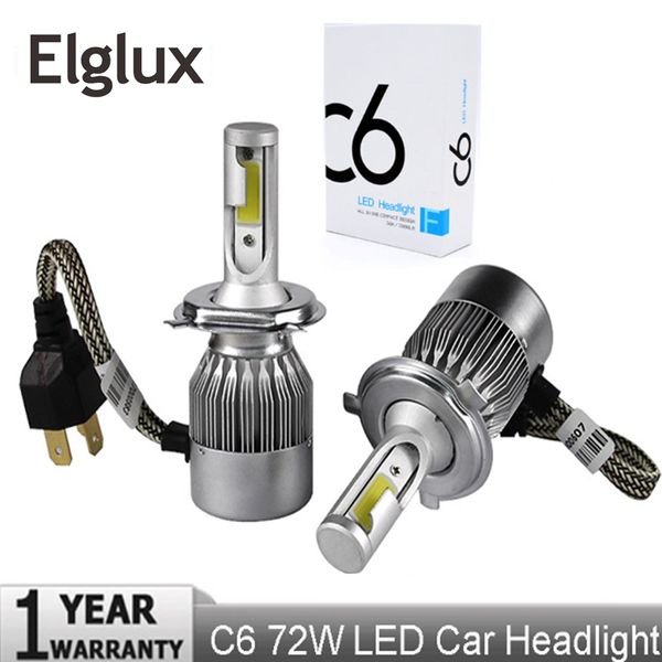

elglux super bright led фар автомобиля c6 h1 h3 свет фар h11 hb3 / 9005 hb4 / 9006 9012 9007 h13 6000k 72w 7600lm все в одном