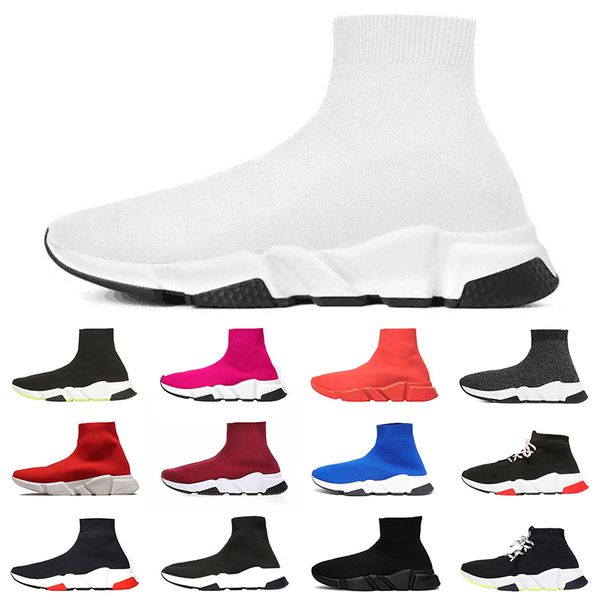 

2020 speed trainer for mens women fashion designer breathable running socks shoes triple white trainer sport sneakers 36-45, White;red
