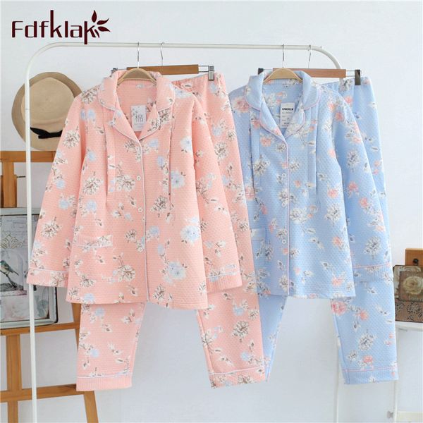 

fdfklak cotton pajamas for women long sleeve print pyjamas set women's sleepwear pijama fashion new homewear pyjama femme, Blue;gray