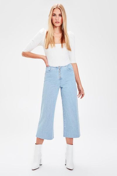 

trendyol blue zipper detailed high bel wide leg jeans twoss19tq0023