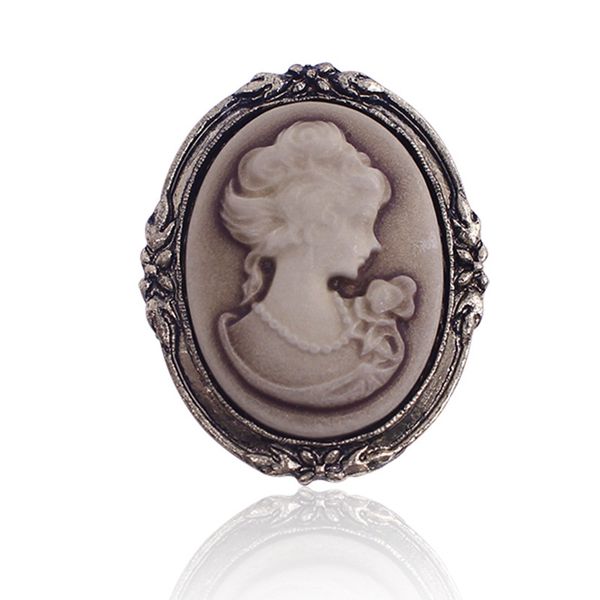 

full face women gray oval cameo scrolled brooch pin pendant jewelry