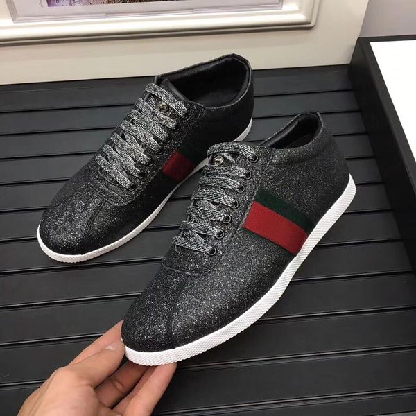 

silver designer shoes embroidered with web glitter for sneakers white bee casual shoes men women ace studs leather luxury shoes, Black