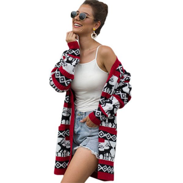 

для женщин дизайнер knit кардигана животных печати свитера для молодежи девушки бренда casual tops средней длины пальто свитер новое высокое, White;black