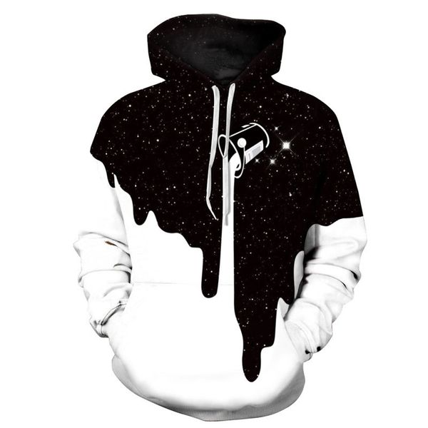 

tunsechy new 2018 fashion men/women 3d sweatshirts print spilled milk space galaxy hooded hoodies thin pullovers, Black