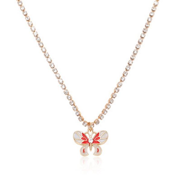

animal butterfly pendant necklaces women fashion iced out chains rhinestone bling bling hip hop jewelry luxury collar choker necklace gift, Silver