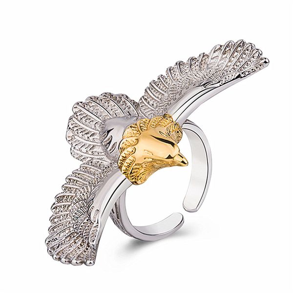 

gold color separation vintage eagle spread wings open men ring men stainless steel punk hiphop rock hyperbole thumb fing ring, Silver