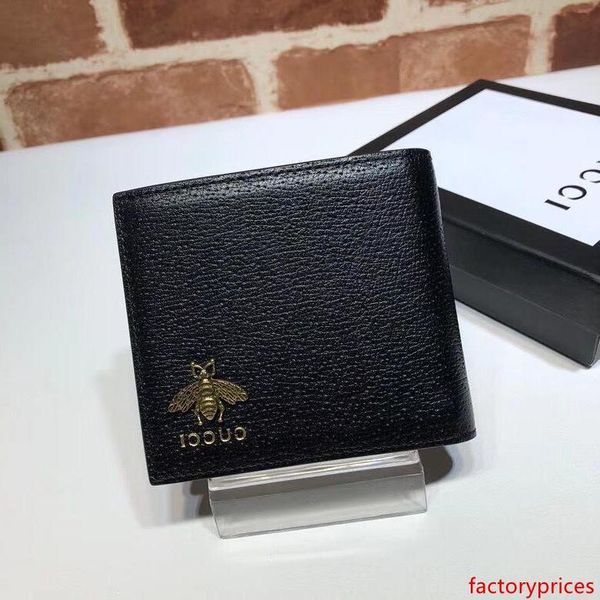 

luxury celebrity design letter bee insect metal buckle two fold wallet cowhide leather black 523664 short purse clutch