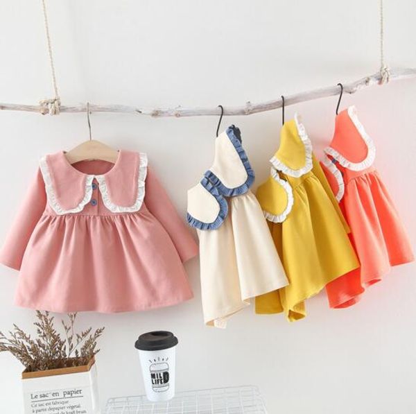 

Baby Girls Clothes Princess Dress Long Sleeve Pet Pan Collar Solid Color Design baby kids Spring Clothing dress