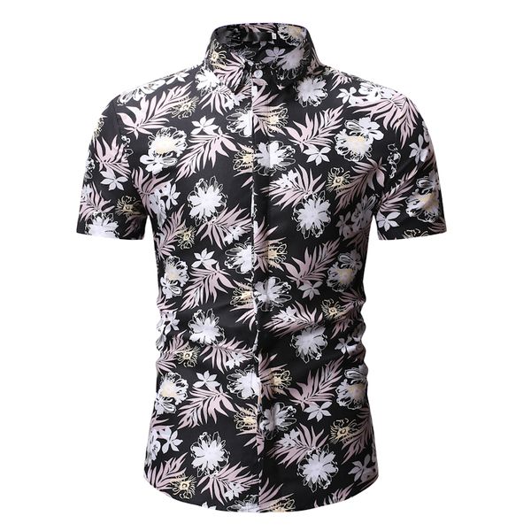 

mens short sleeve hawaiian shirt 2019 brand new casual camisa social masculina flower printed beach shirts brand men clothing, White;black