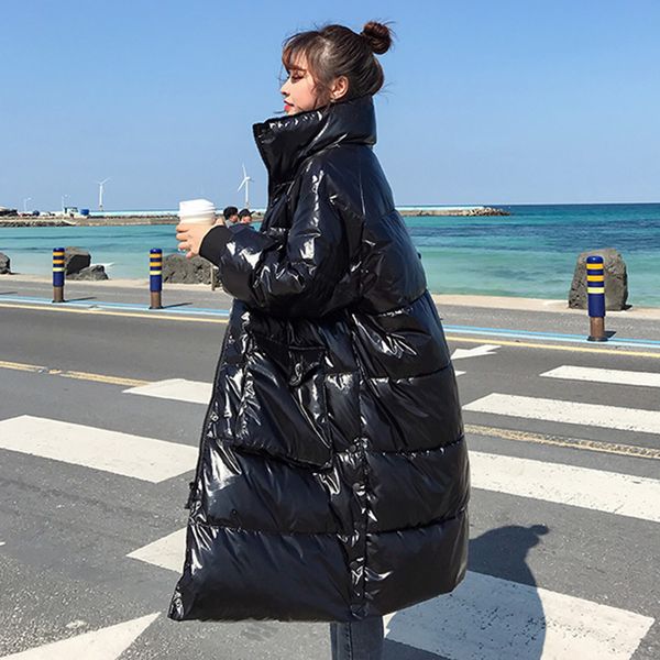 

winter warm loose glossy down women cotton coat parkas 2019 new fashion women cotton coat parkas outerwear ko377, Black
