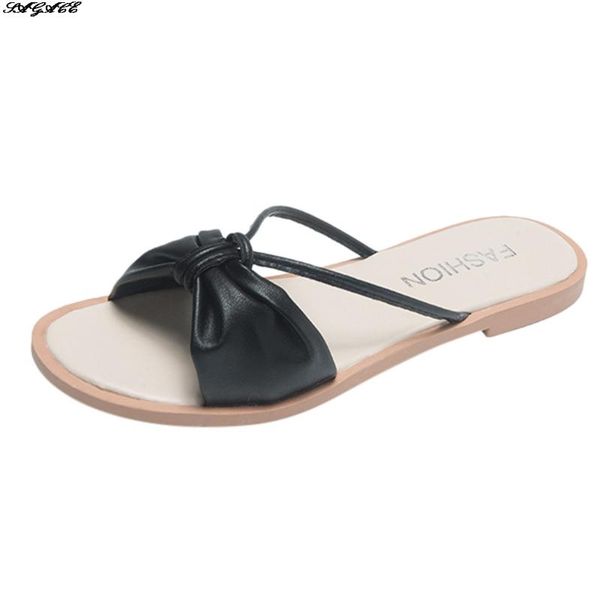 

sagace summer ladies open toe soft bottom casual beach shoes fish mouth flat slippers slippers soft bottom female wild, Black