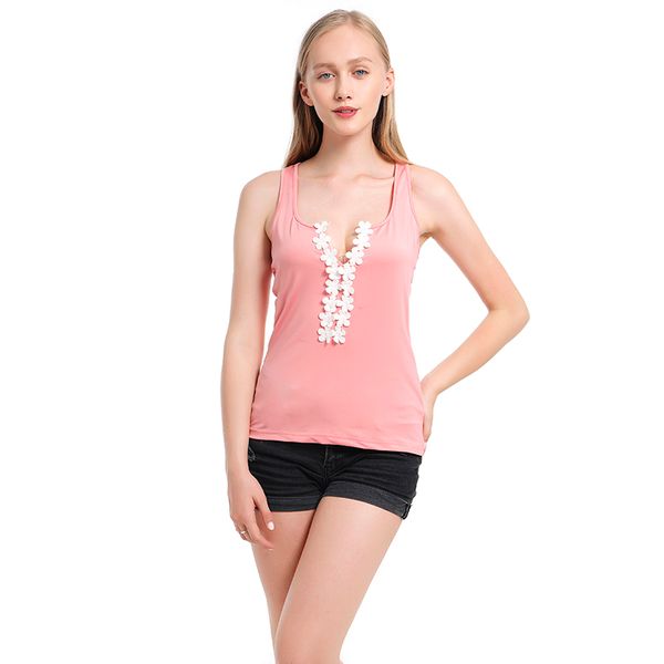 

fashion tank women solid lace sleeveless patchwork v-neck shirt tank vest camiseta tirantes mujer women top, White