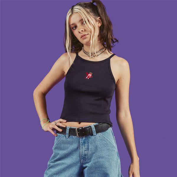 

devil 2019 women's dress little embroidery neck u collar navel vest, White