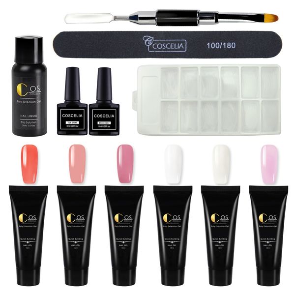 

coscelia poly gel set for manicure nail extension set 6pc 15ml builder uv gel crystal pure colors nail polish tools kit