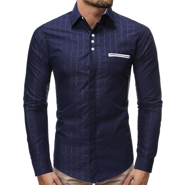 

boxdaq men autumn fashion shirt plaid print pocket button long sleeve business shirt male casual slim fit turn down collar, White;black