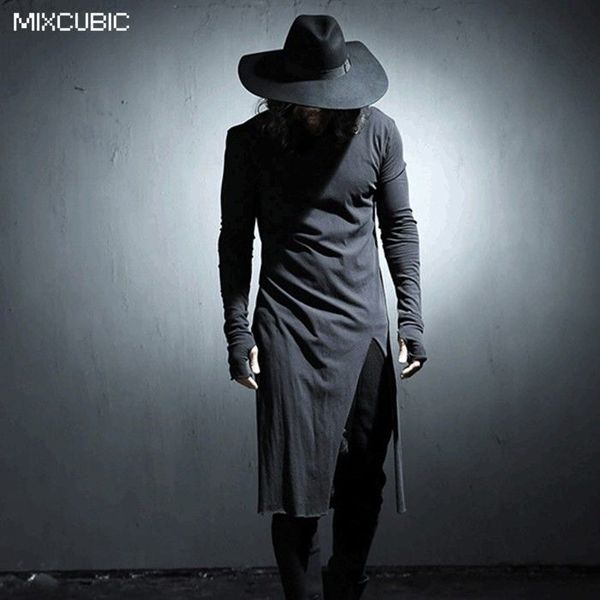 

mixcubic autumn costumes nightclubs burrs shear breaking t shirt men white casual long section t-shirts male tshirt size m-xl, White;black