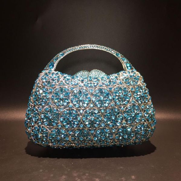 

xiyuan blue silver handbags women crystal clutch purse evening bags bag wedding flower handbags bridal wallet