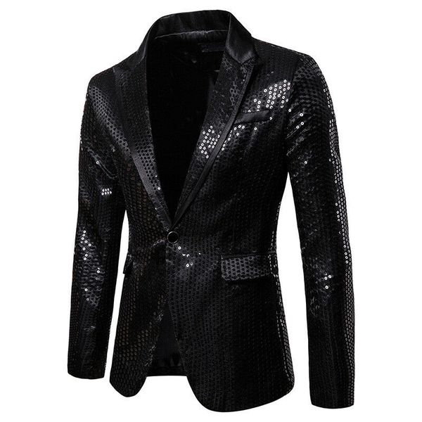 

new fashion men's suit coat autumn winter casual slim formal one button sequin blazers jacket black blue red blazers, White;black