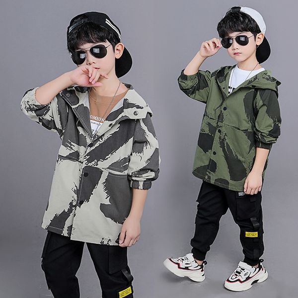 

children's mid-long windswear overcoat boys casual camouflage trench coat spring fall kids hooded jacket outerwear clothes, Camo
