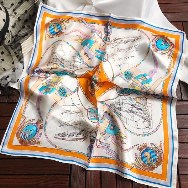 

vintage square silk hair scarf women neck band scarves print lady small shawls and wraps foulard head kerchief 50cm, Blue;gray